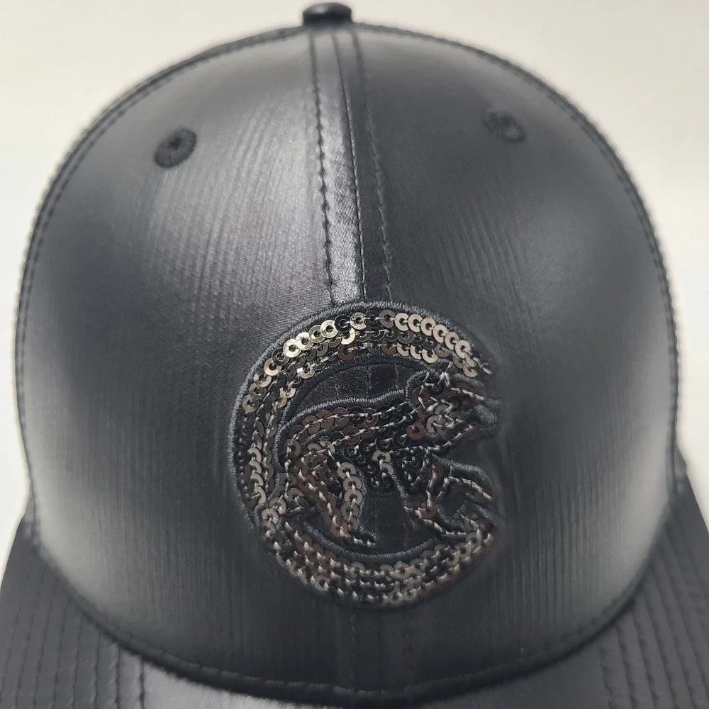 Women Chicago Cubs Hat Snapback New Era 9Forty Black Sequins Logo Faux Leather